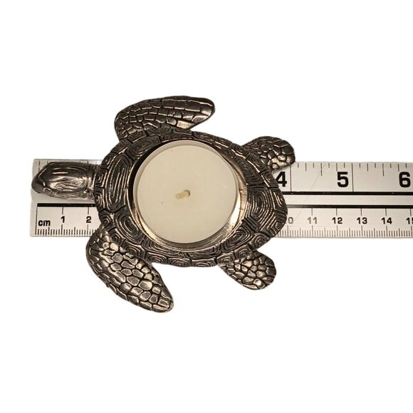 Yankee Candle Sea Turtle Silver Tea Light Candle Holder Retired 4" x 3.5" - Picture 12 of 14
